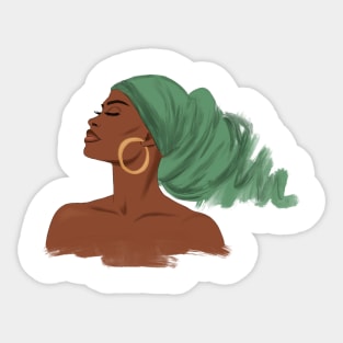 African Woman Hair Scarf, Black Queen, African Woman Hair Wrap. Sticker